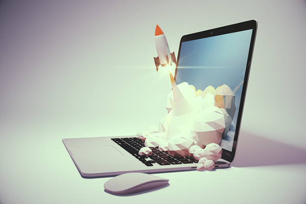 Model rocket launching from laptop keyboard