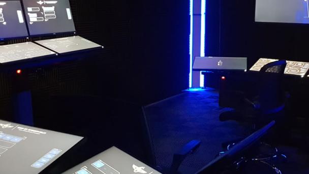 Interior of simulator from behind science console