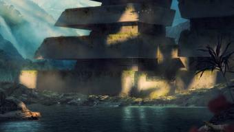 Ruined buildings on an alien planet