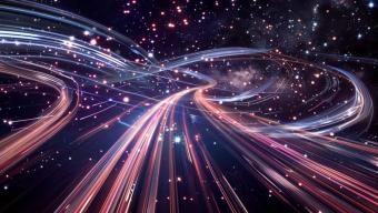 Light paths against a star background