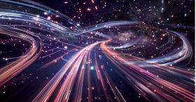 Light paths against a star background